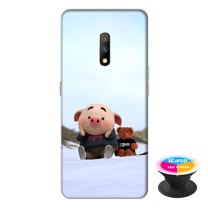 Ốp lưng dành cho điện thoại Realme X hình Heo Con Nghịch Tuyết - tặng kèm giá đỡ điện thoại iCase xinh xắn - Hàng chính hãng