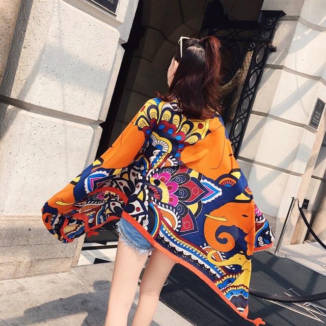 Khăn choàng linen thổ cẩm khăn quàng cổ boho size 180*95cm