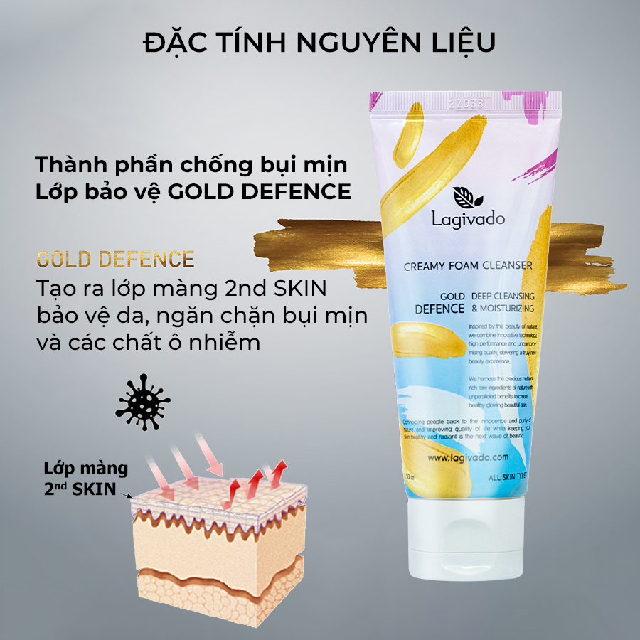 Bộ đôi Kem chống nắng Hàn Quốc Lagivado Multi-Protection 30 g và sữa rửa mặt tạo bọt trắng da Creamy Foam Cleanser 50ml