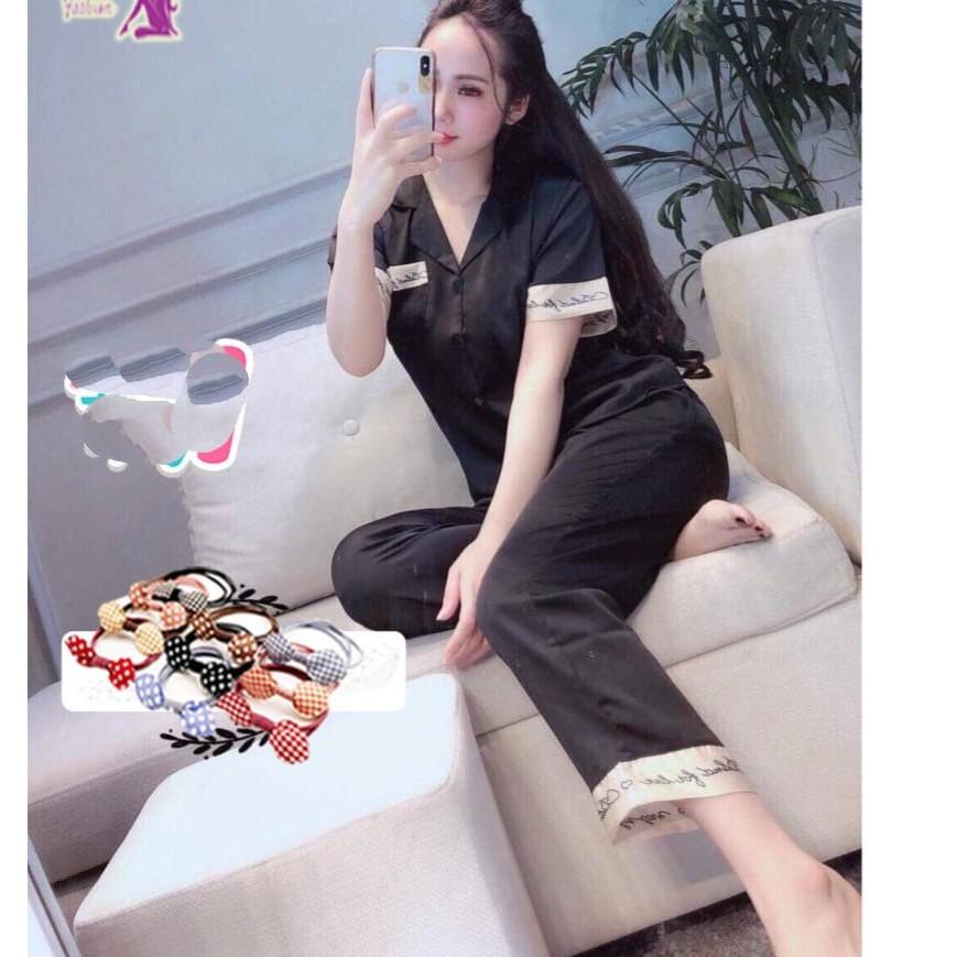 Bộ Pijama satin lụa, quần dài có túi, hàng cao cấp