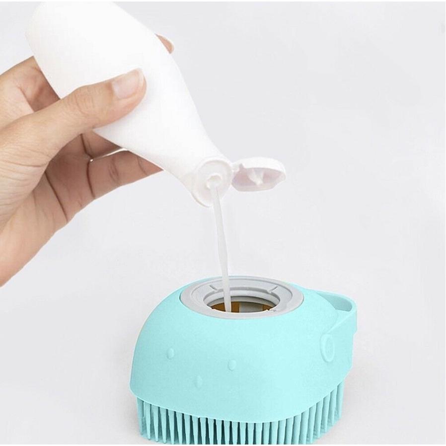 Bàn Chải Lông Mềm Mại Mát-xa Cho Thú Cưng Khi Tắm Có Khay Đựng Sữa Tắm