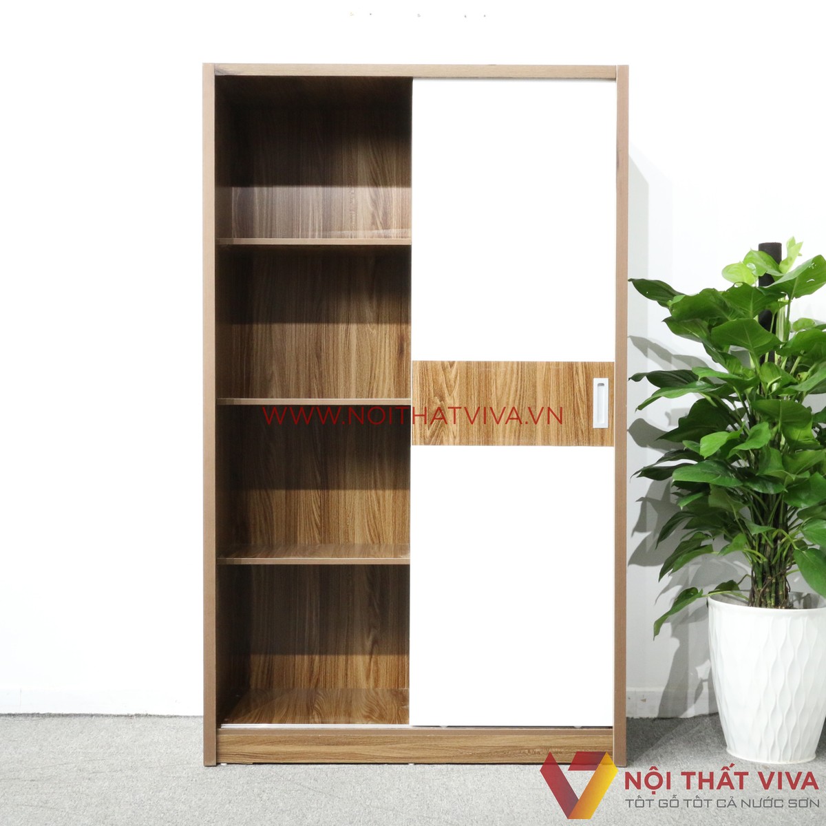 Tủ Áo Cửa Lùa 1m2X2m Gỗ MDF Melamine Màu Óc Cánh Trắng Đẹp Giá Rẻ