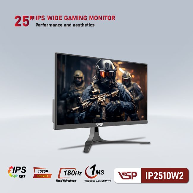 Màn hình máy tính 25inch VSP IP2510W2 [ĐEN] (24.5" IPS FHD 180Hz 1ms, HDMI+DisplayPort) - Hàng chính hãng VSP phân phối