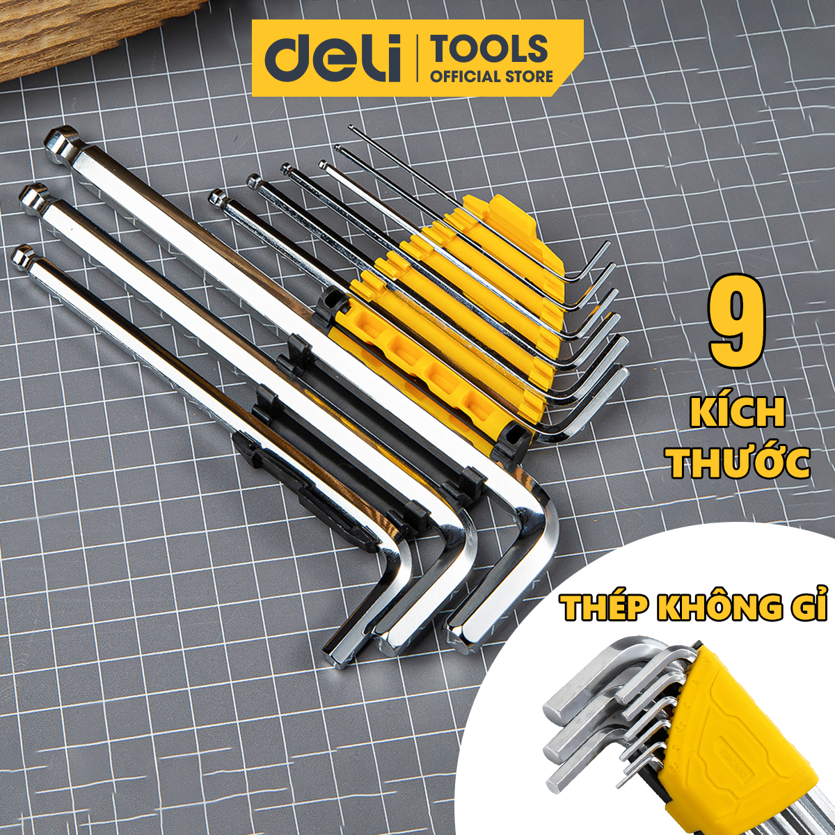 Bộ Lục Giác Đầu Bi Deli Cao Cấp 9 Chiếc 1/16 - 3/8 inch - Nhỏ Gọn, Tiện Lợi, Dễ Dàng Mang Theo Sử Dụng - DL2176