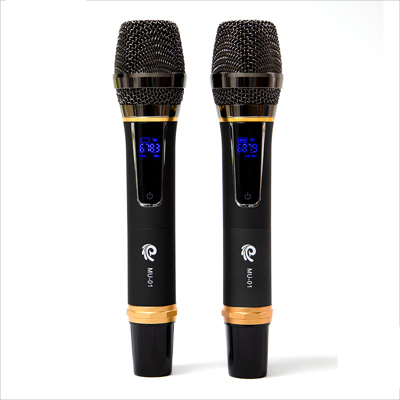 Trọn Bộ 2 Micro Hợp Kim Sang Trọng, Màu Xám Model MU01, Hát Karaoke Cựa Hay, Cực Nhẹ, Dễ Dàng Sử Dụng Cùng Với Đầu Thu Mini - Chính Hãng