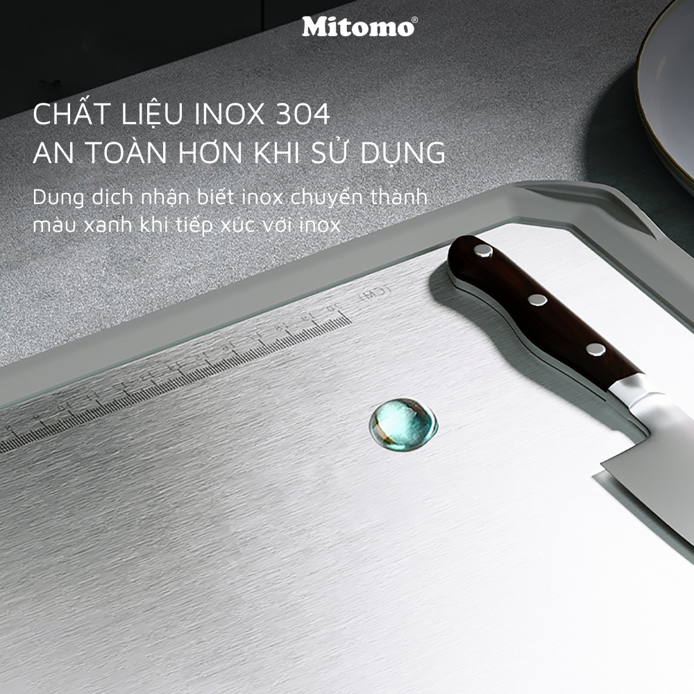 Thớt hai mặt kháng khuẩn inox 304 cao cấp, nhựa lúa mạch Mitomo MT-304PP Hàng chính hãng