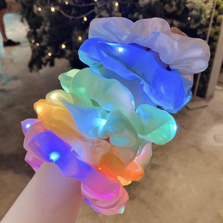 Dây Buộc Tóc Scrunchies Phát Sáng kiểu Hàn Quốc Cute Bằng Vải,Có Đèn Led Phát Sáng Siêu Đẹp, Dây Thun Co Giãn