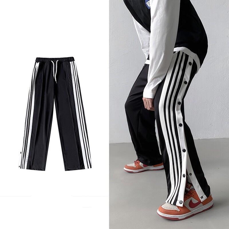 Quần Ống Rộng 16 NÚT Chạy Viền Xẻ Tà Nút Bấm Form Rộng Unisex Nam Nữ Ulzzang Kun