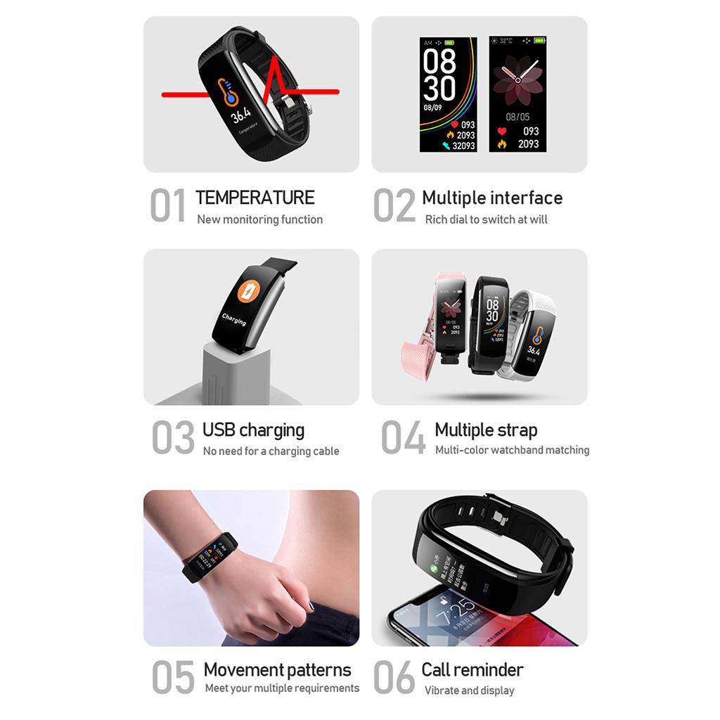 Smart Watch Body Temperature  Pressure  Monitor Blue