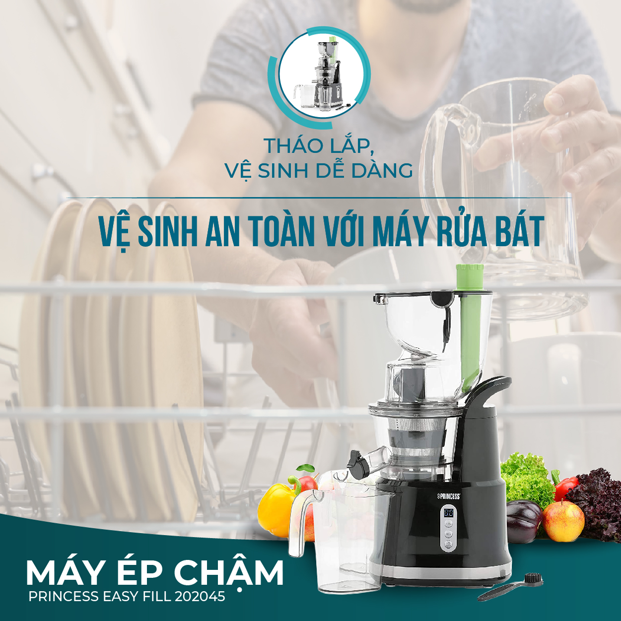 Máy ép chậm Princess Easy Fill 202045- Hàng chính hãng