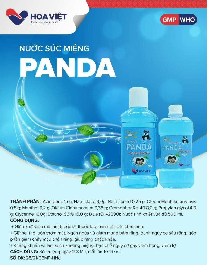 Nước súc miệng Panda giúp khử sạch mùi hôi, giữ hơi thở thơm mát 500ml