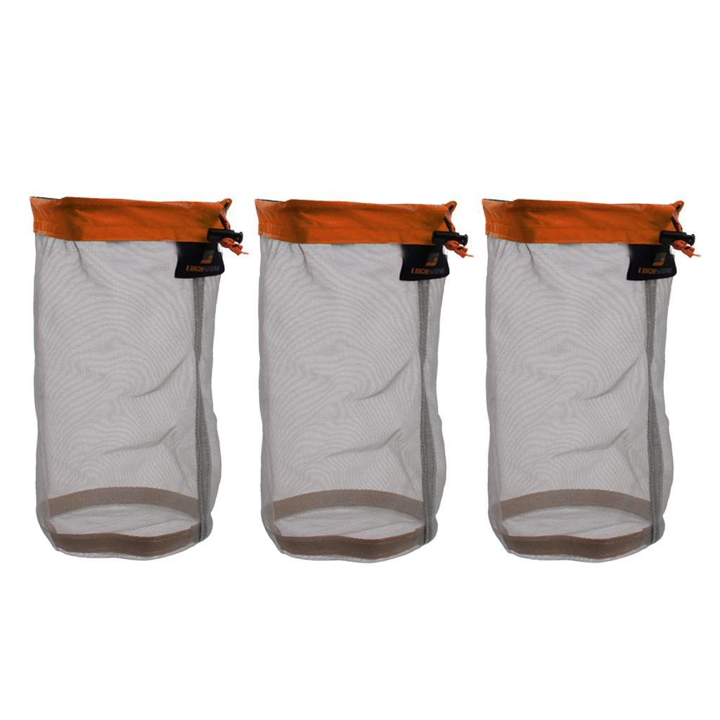 3Pcs Travel Camping Kayak Fishing Ultralight Mesh Stuff Sack Drawstring Bag