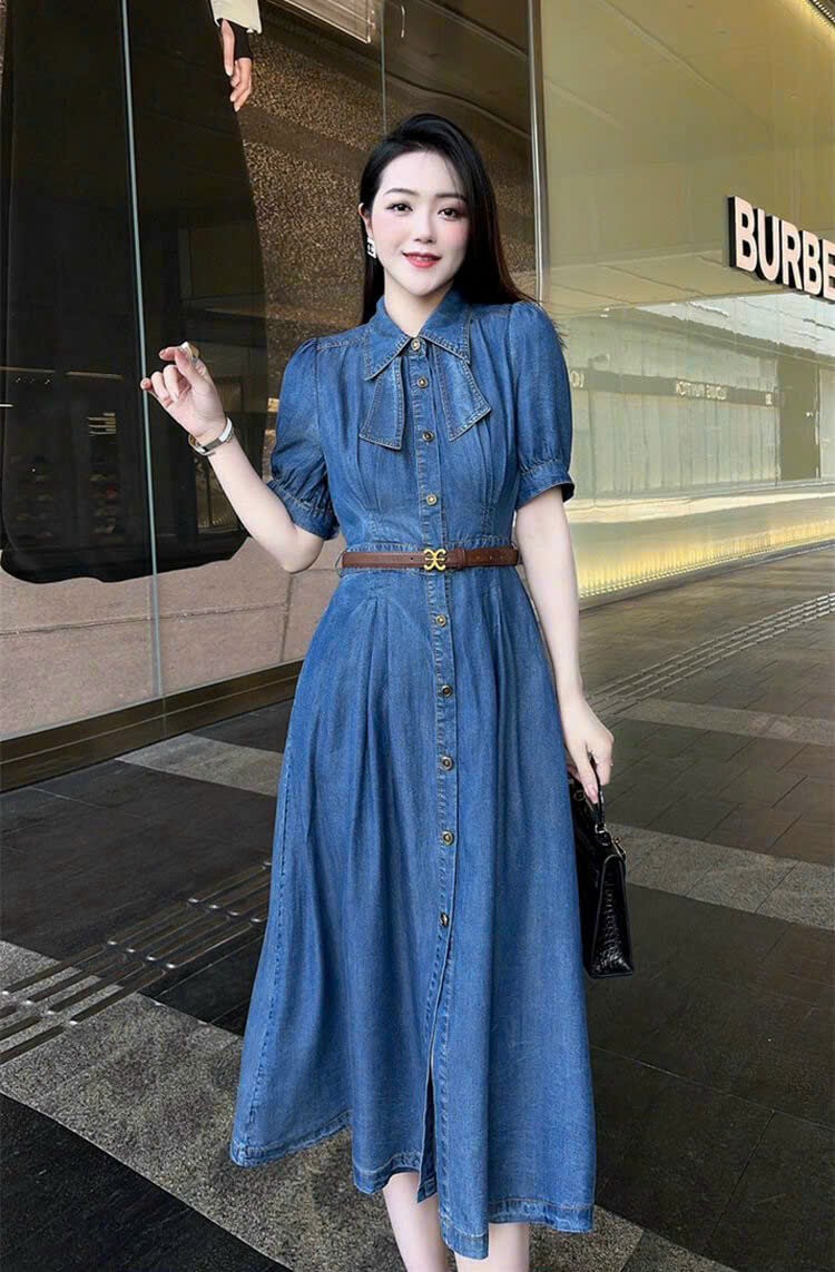 ĐẦM XÒE JEAN KÈM NỊT CAO CẤP
