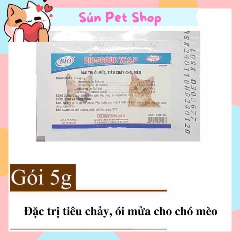 Bio Scour W.S.P giảm tiêu chảy, ói mửa cho chó mèo (Gói 5g)