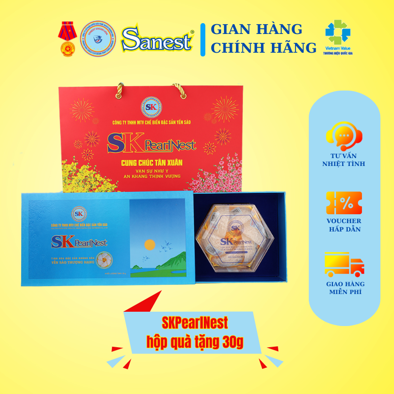 SKHPearlNest Khánh Hòa Đặc sản Yến sào - Tổ yến tinh chế hộp quà tặng 30g