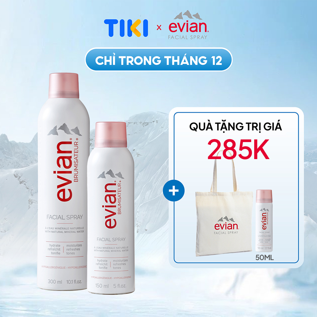 Combo 2 Xịt Khoáng Cấp Ẩm Và Làm Dịu Da Evian 300Ml 150Ml