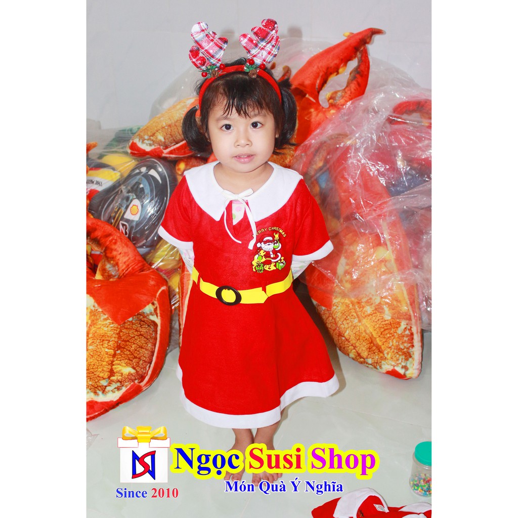 ĐẦM NOEL CHO BÉ GÁI TỪ 1 - 10 TUỔI - VẢI NỈ