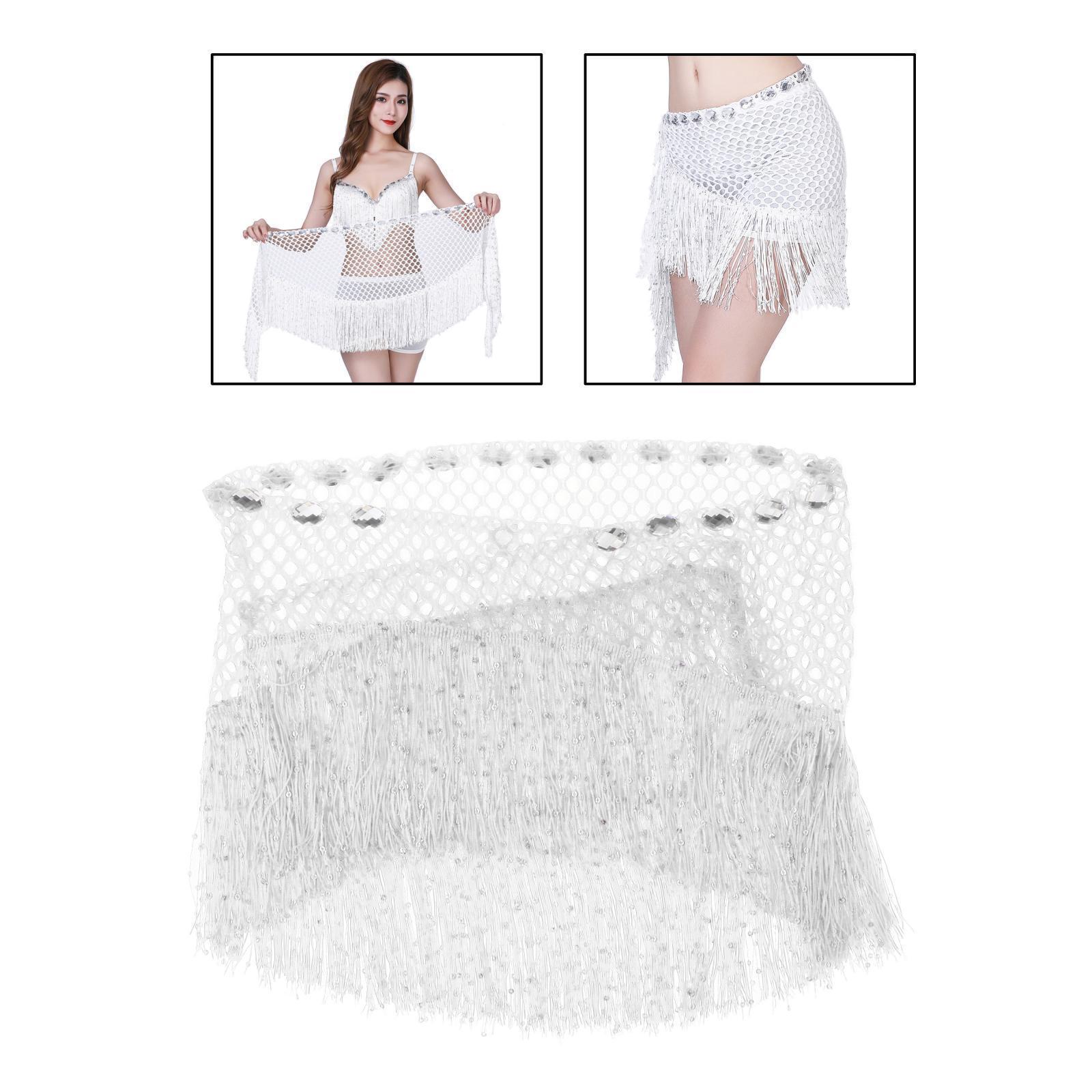 Belly Dance Hip Scarf Dance Belt Tassel Fancy Dress Skirt Belt White