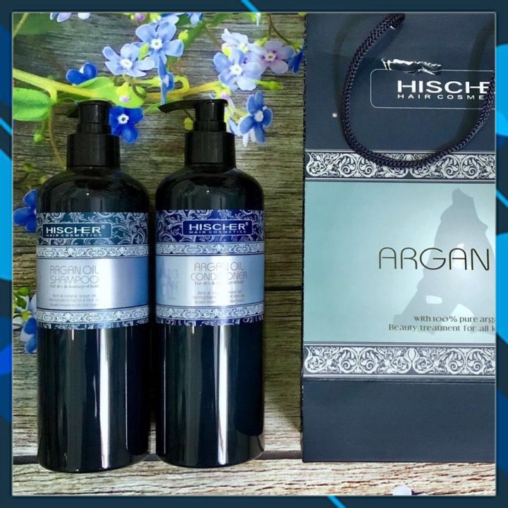 Hình ảnh Bộ dầu gội xả Hischer Argan Oil for Dry & Demaged hair shampoo & Conditioner siêu mềm mượt cho tóc khô hư tổn 500ml