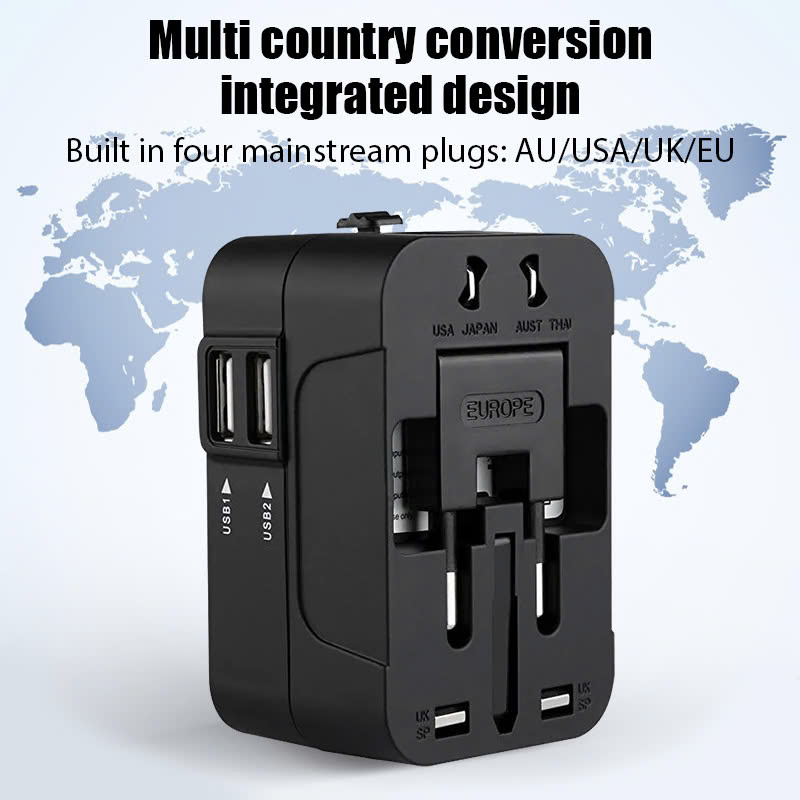 Ổ Cắm Điện Du Lịch Quốc Tế Đa Năng Tích Hợp 2 Cổng USB . Chất Liệu Nhựa PC Chống Cháy Phù Hợp Với Hơn 150 Nước. Hàng Chính Hãng