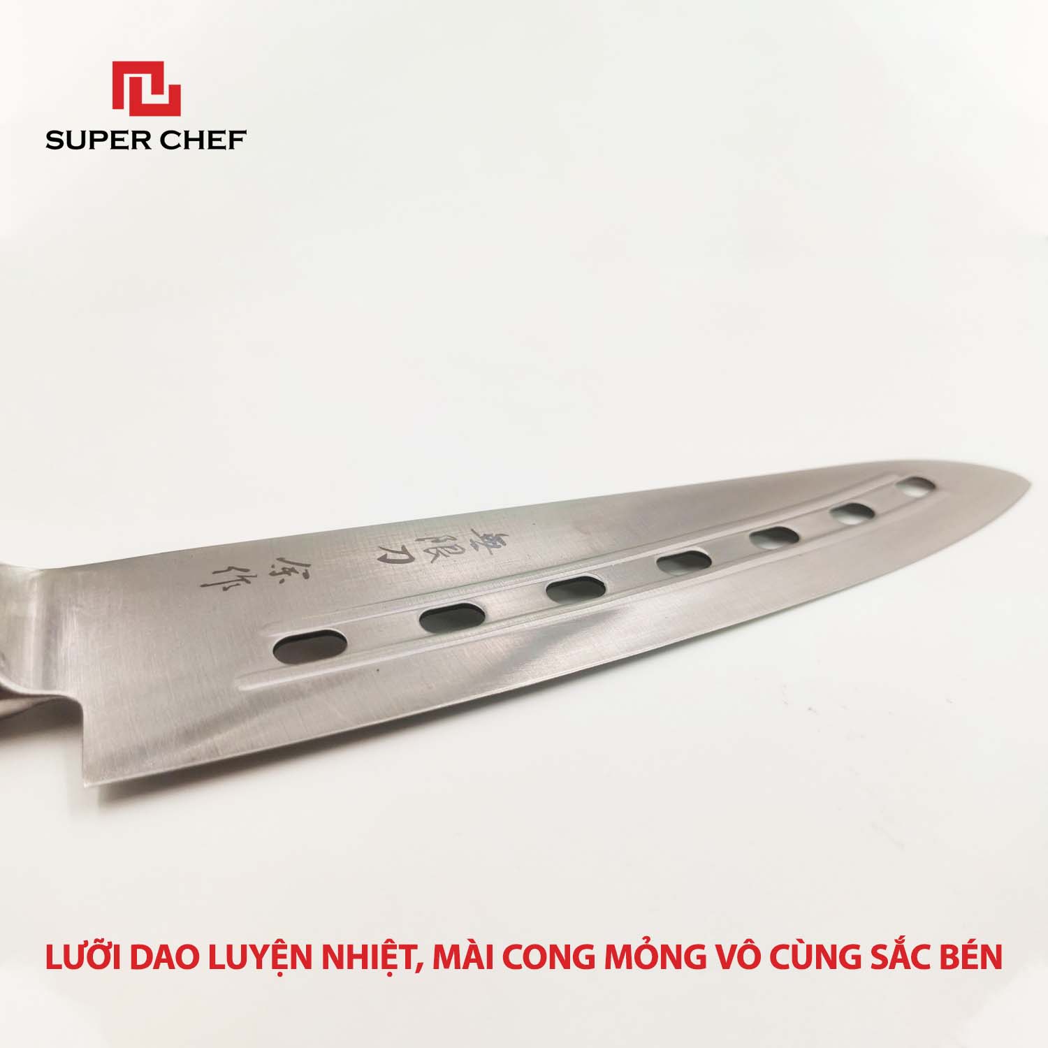 Dao Bếp Gyuto Dài Đa Năng Chính Hãng Super Chef Lưỡi Thép Lỗ, Không Gỉ Sét, Không Ăn Mòn, An Toàn Thực Phẩm, Công Nghệ Nhật Siêu Sắc Bén, Lâu Cùn Siêu Bền Và Tiện Lợi ( Lưỡi dài 18.5cm)