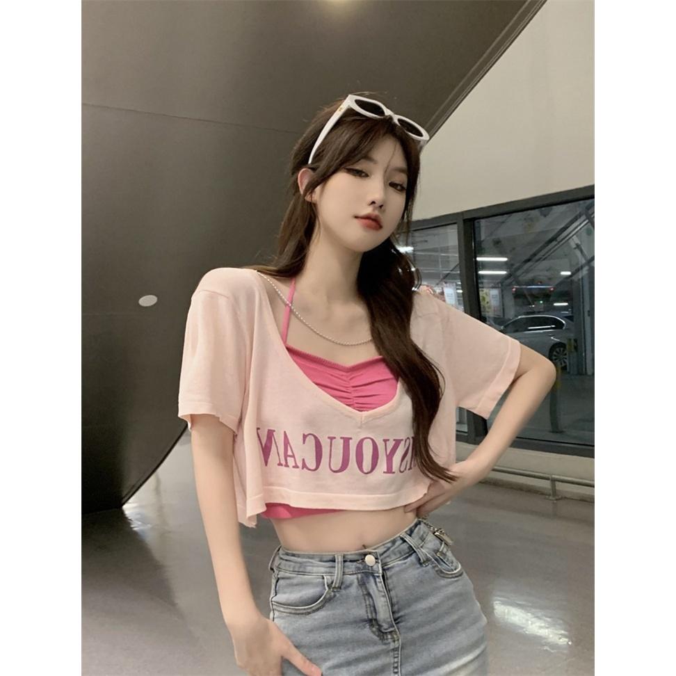 Bộ Áo Croptop Cộc Tay MSYOU Kèm Áo Yếm