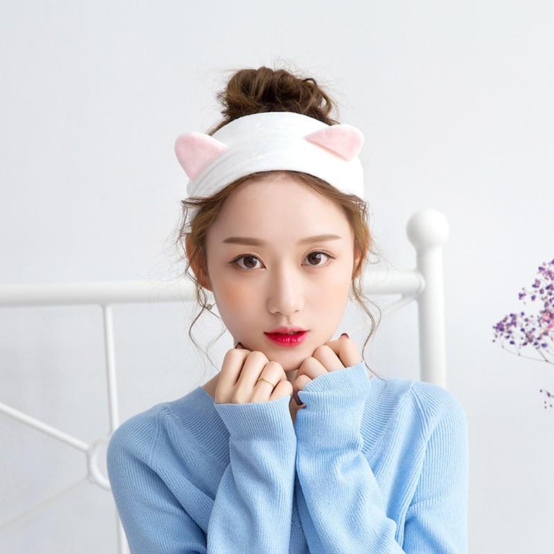 Băng Đô bờm tóc hình Tai Mèo Rửa Mặt Makeup Co Giãn Siêu Dễ Thương 22 X 10 CM