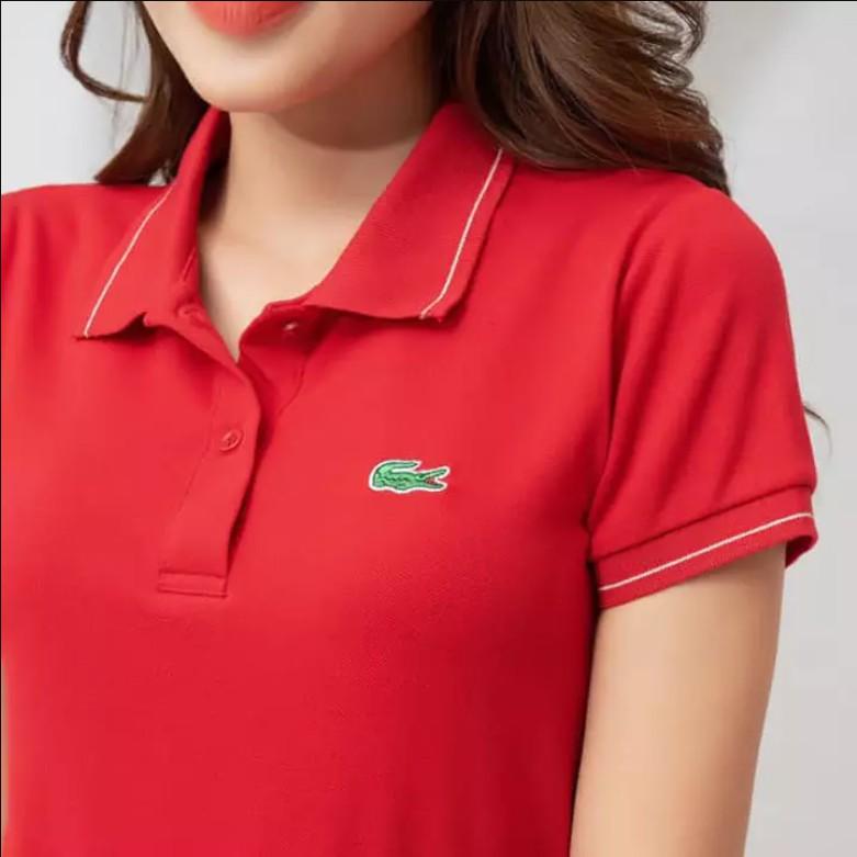Áo thun nữ cổ bẻ chất cotton thêu hình cá sấu cực đẹp