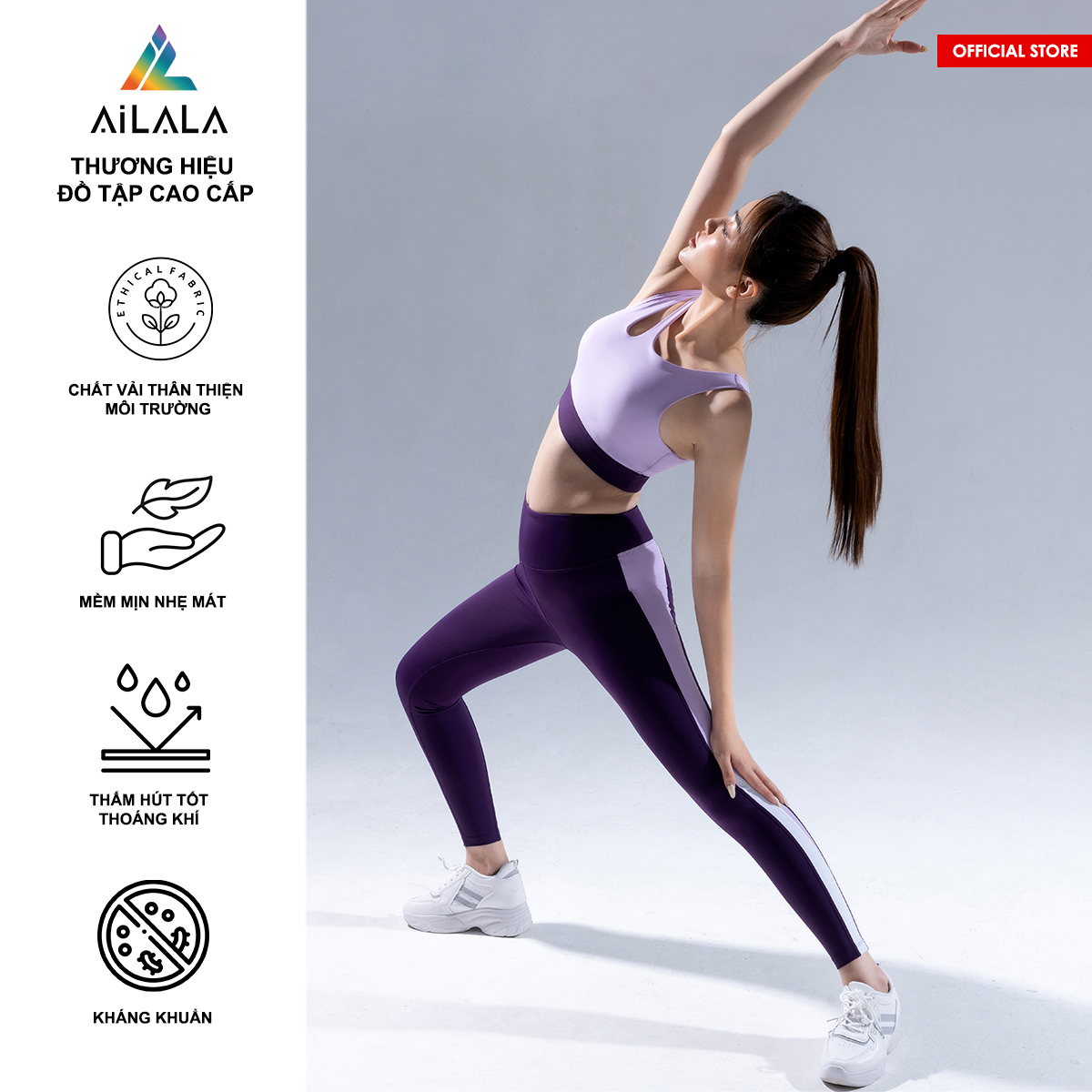 Bộ quần áo thể thao nữ AiLALA LUX49B, Đồ tập Yoga Gym Pilates, chất vải Hi-tech cao cấp