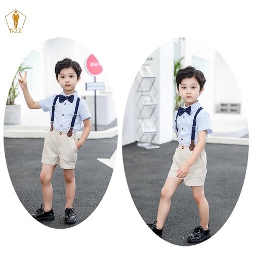 Set bộ gile bé trai TRAZ có 2 chi tiết, áo sơ mi, quần short phong cách Hàn Quốc đi chơi, sự kiện