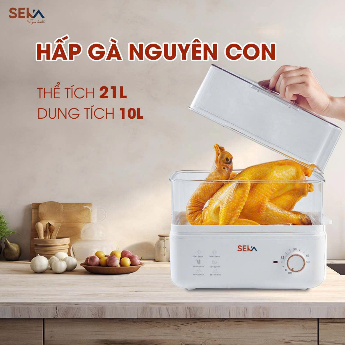 Nồi hấp điện 2 tầng SEKA SK2088 hàng dung tích 10L hấp cá, gà nguyên con hàng nhập khẩu