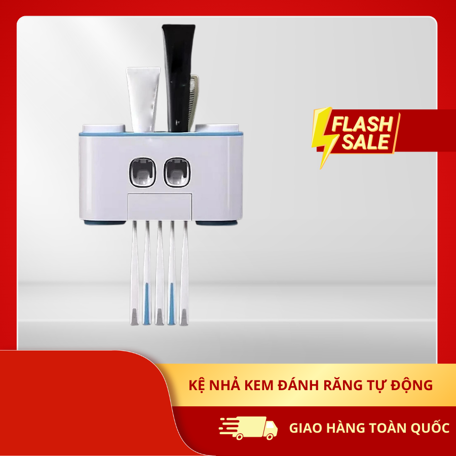 Kệ Nhả Kem Đánh Răng Tự Động Thông Minh Kết Hợp Rãnh Để Đồ &Amp; Treo Cốc - Tặng Kèm 4 Cốc Hút Từ Tính - Kệ Nhà Tắm Dán Tường Tiện Ích - Giao Màu Ngẫu Nhiên Hàng Chính Hãng