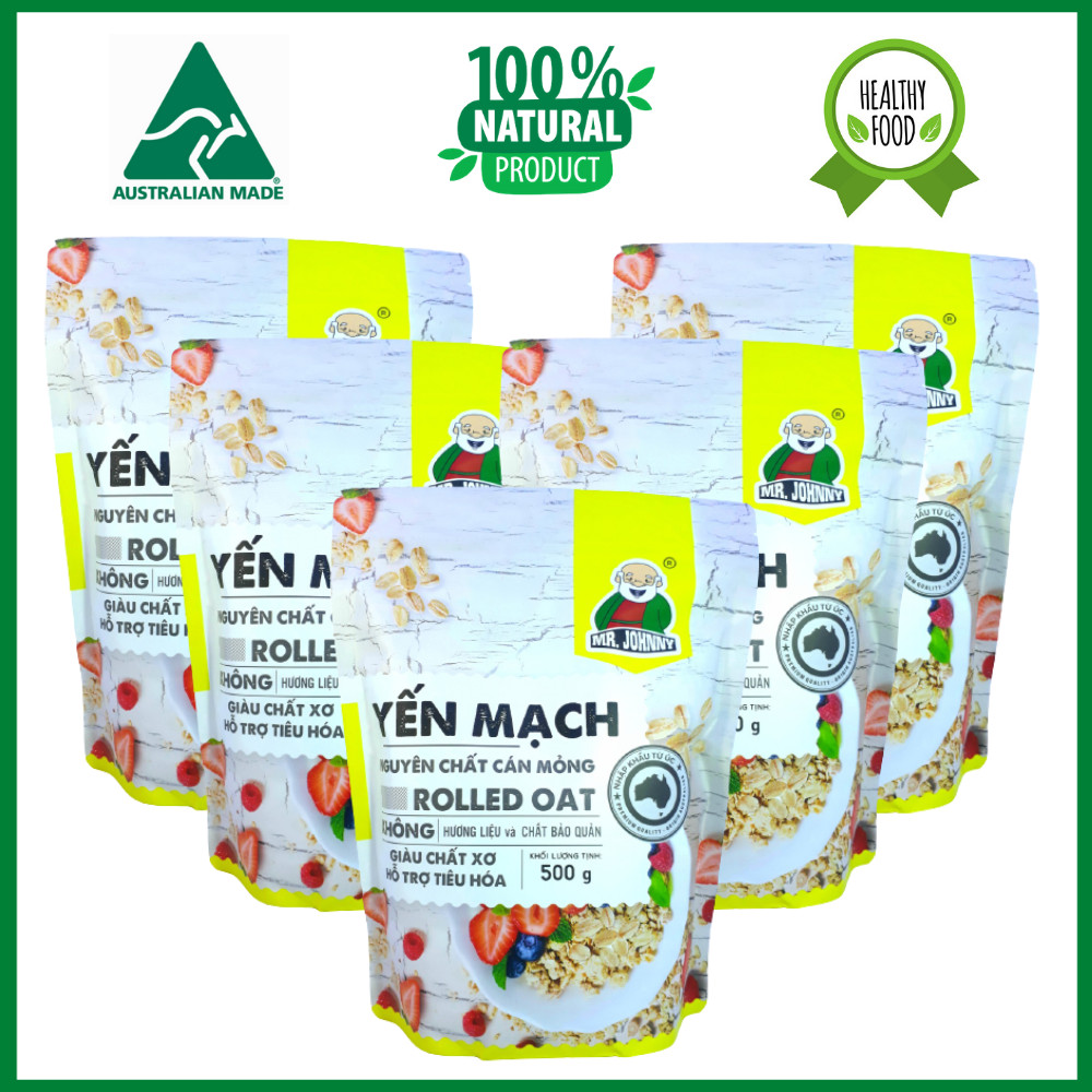 Combo 5 Bịch Yến Mạch Úc Tươi Mr Johnny 500g - Cho người ăn kiêng, giảm cân - Cán mỏng - Rolled Oat