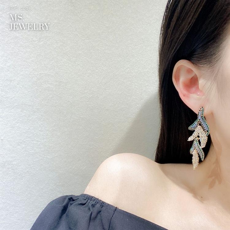 Khuyên Tai Bạc S925 Ms Jewelry Đính Đá Hình Lá Phong Cách Hàn Quốc U10
