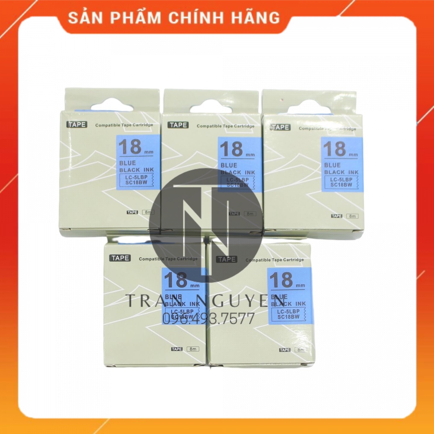 Nhãn in Tepra SC18BW - Chữ đen nền dương 18mm x 8m - Hàng nhập khẩu