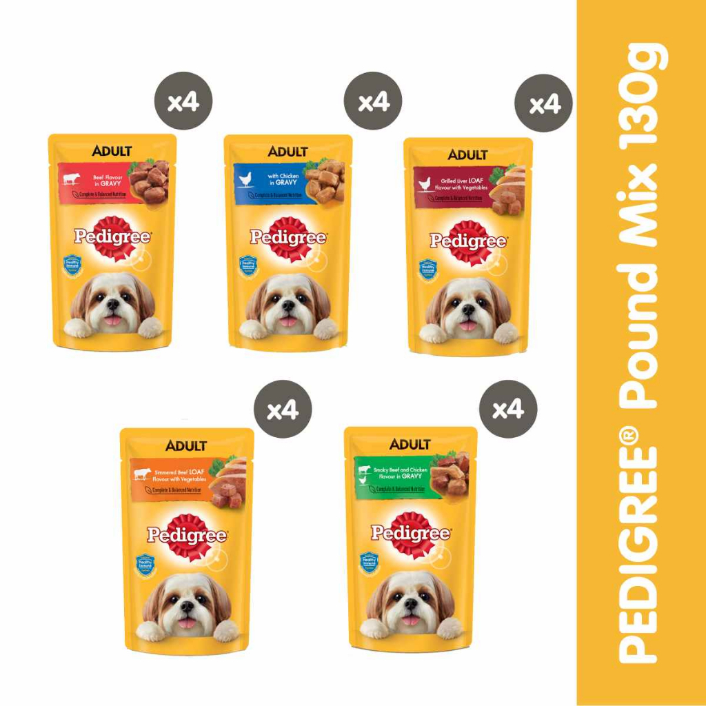 PEDIGREE Bộ thức ăn cho chó lớn dạng sốt mix 5 vị 130g (20 gói)