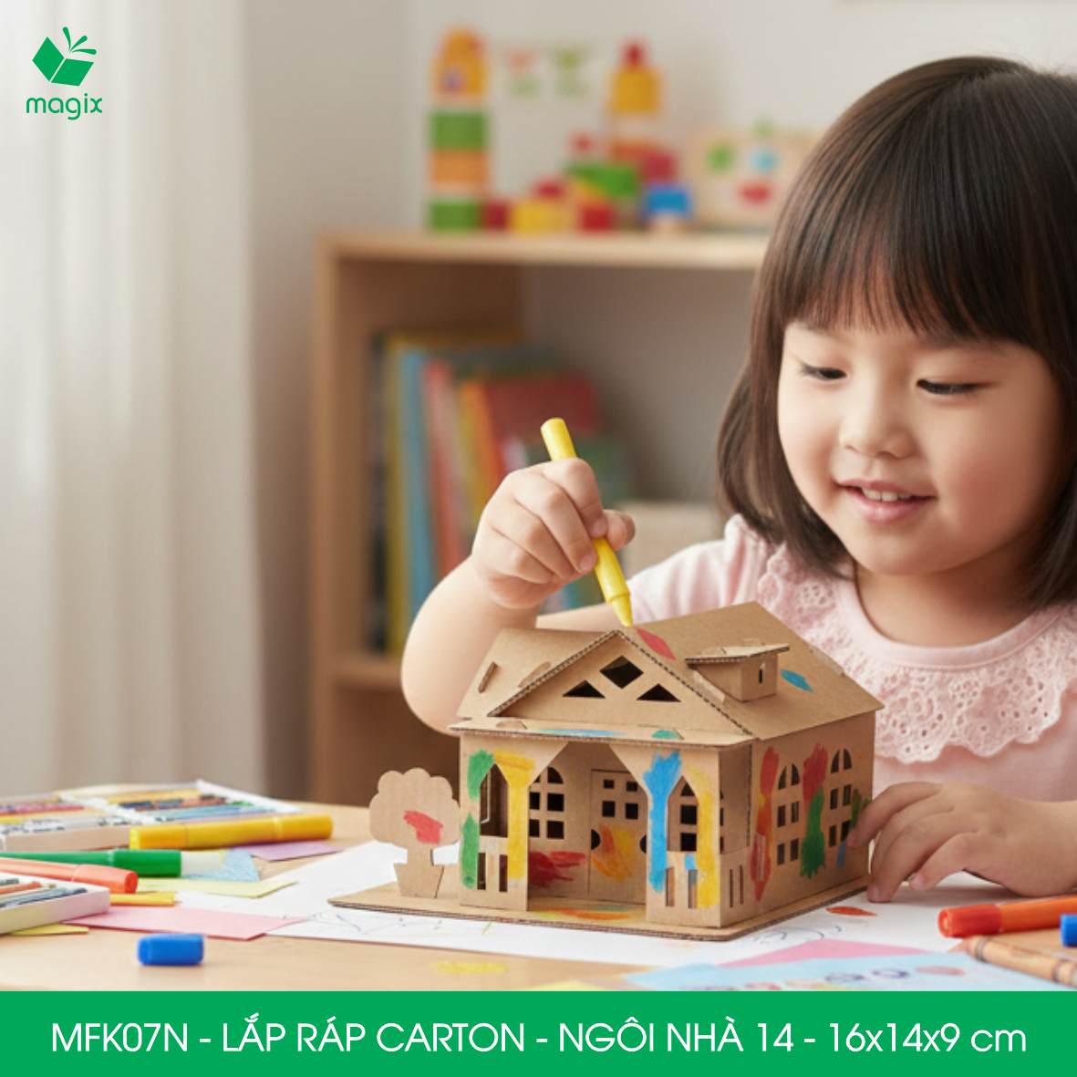 MFK07N -16x14x9 cm - Mô hình ngôi nhà lắp ráp từ bìa carton cao cấp, nhà giấy carton mini sáng tạo