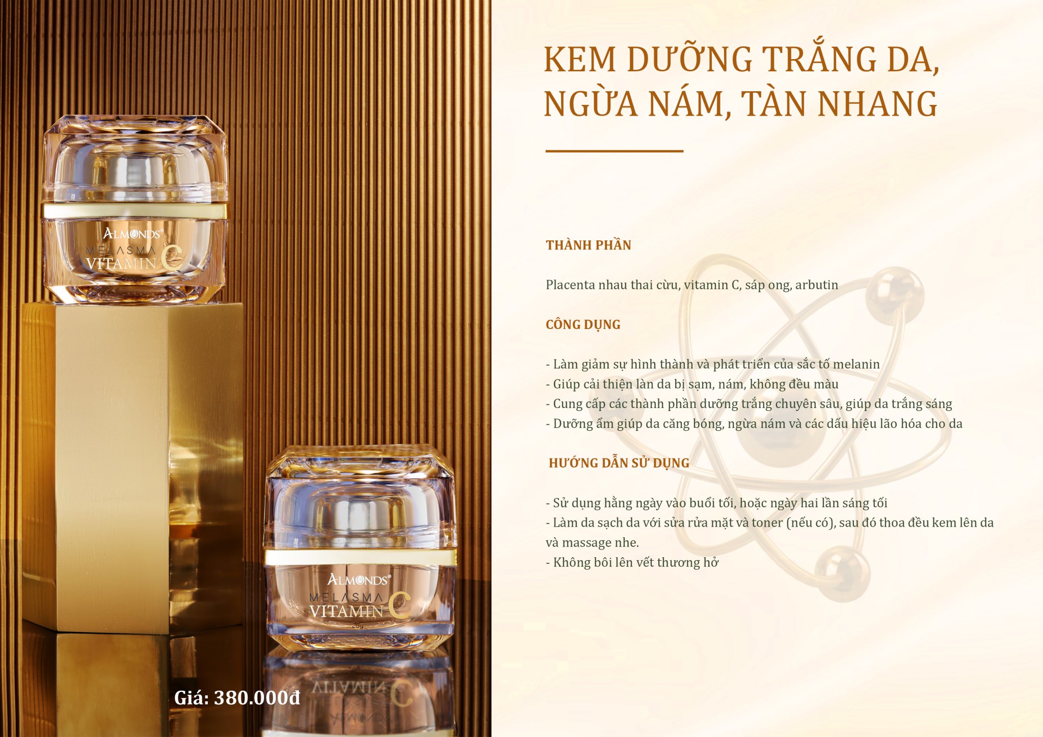 Kem dưỡng trắng da ngừa nám Chiết xuất từ nhau cừu - Melasma Vitamin C Almonds 25g