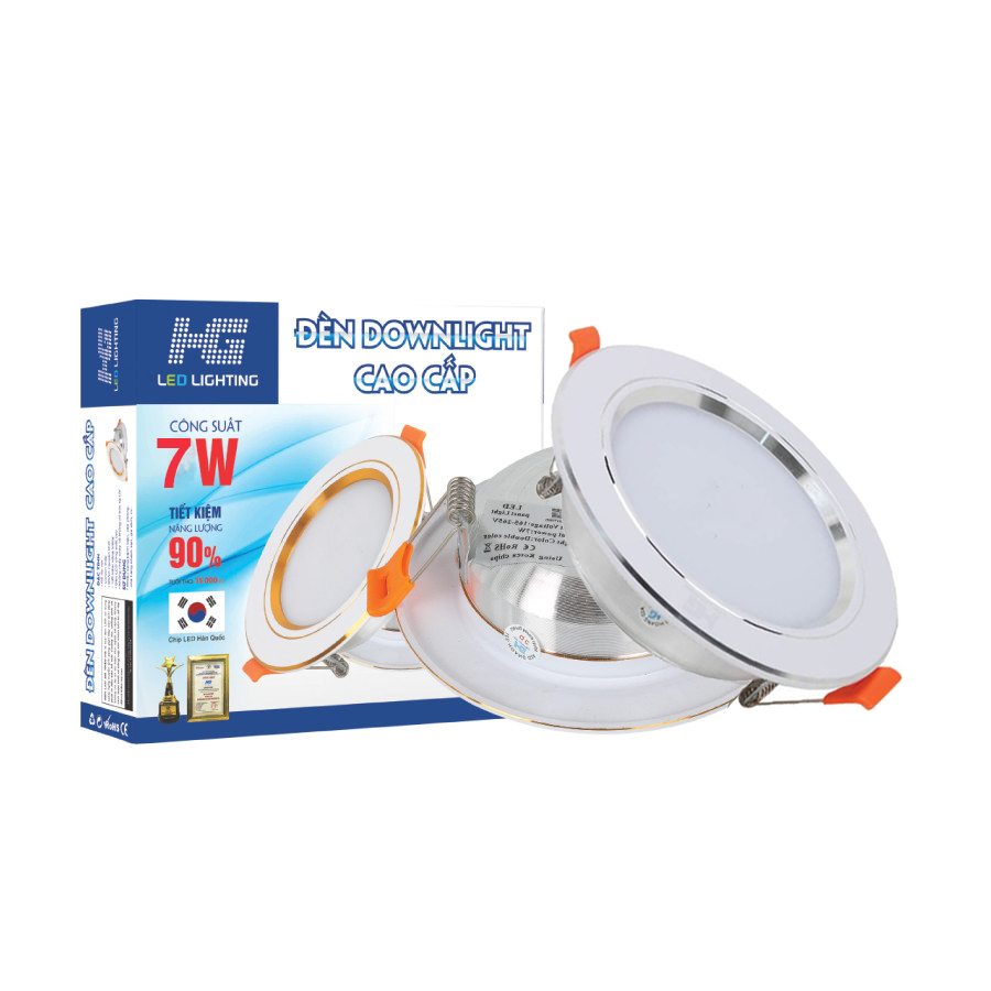 Đèn Led âm trần HG 7w viền bạc ánh sáng trắng