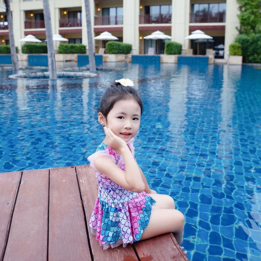 Đồ bơi trẻ em dành cho bé gái Bikini liền thân cho nữ vảy cá chân váy xoè hai dây phối ren