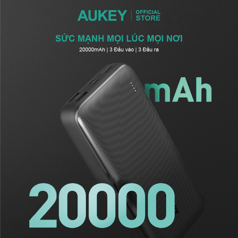 Pin dự phòng 20000mAh sạc nhanh 22.5W Aukey PB-N74S màu đen, hàng chính hãng