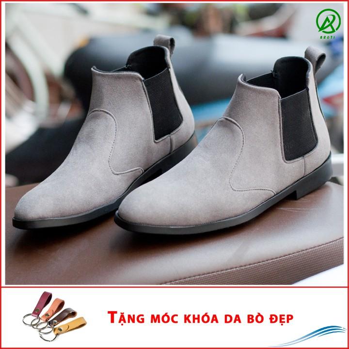 Giày Chelsea Boot Nam Cổ Chun Da Búc Xám Phong Cách Hàn Quốc - Giày Chelsea Boot CB520-bucxamhun(K)-Kèm Móc Khóa Da Bò