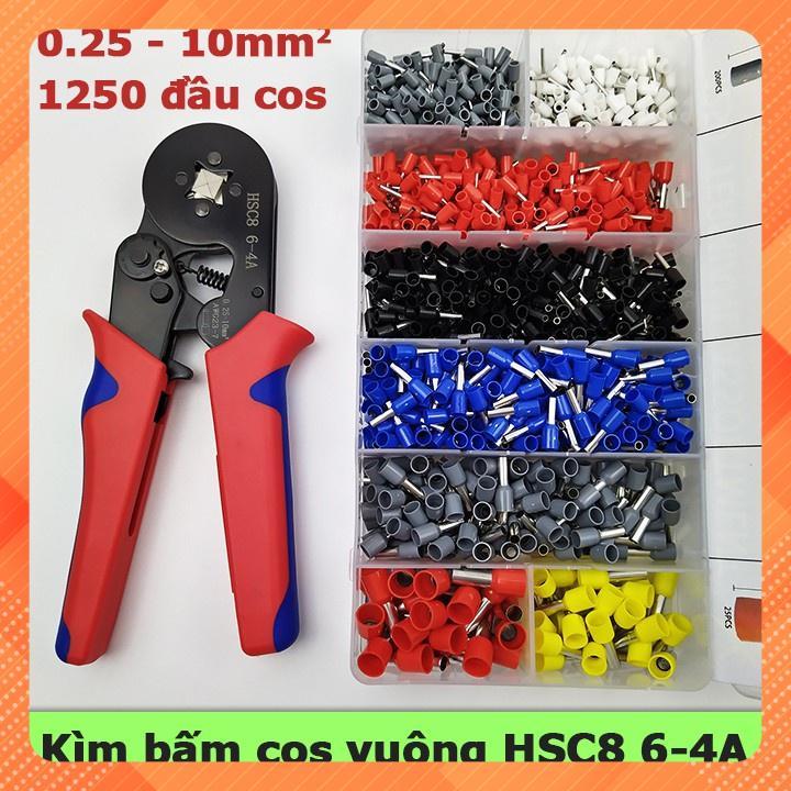 Kìm bấm cos vuông HSC8 6-4A tự điều chỉnh kèm 1200 đầu cos đủ loại cos ống tròn cos pin