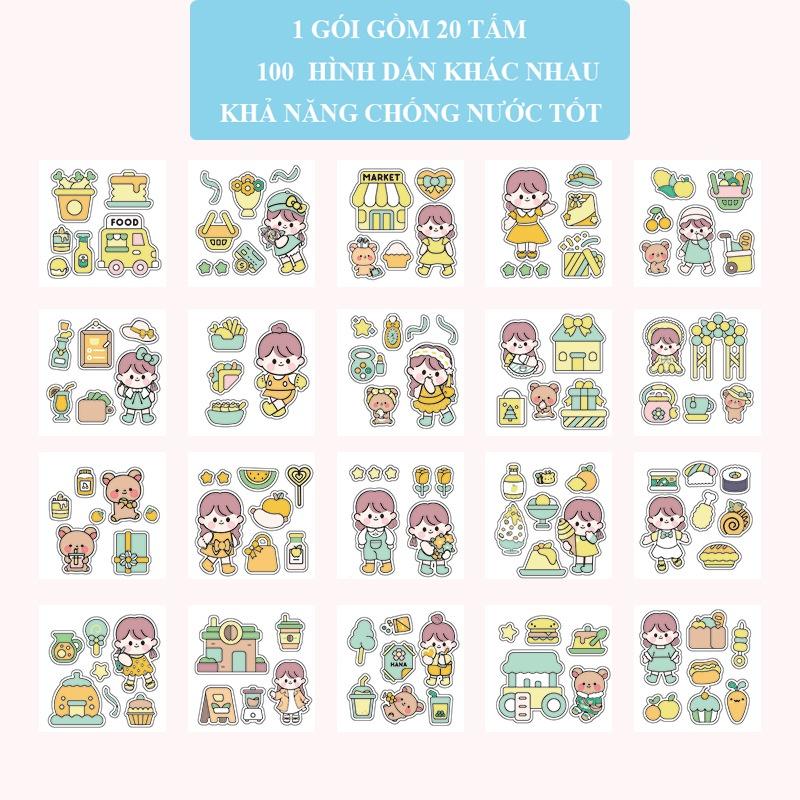 Miếng dán Sticker Họa Tiết Hoạt Hình cute trang trí sổ tay mohamm điện thoại cô gái dễ thương