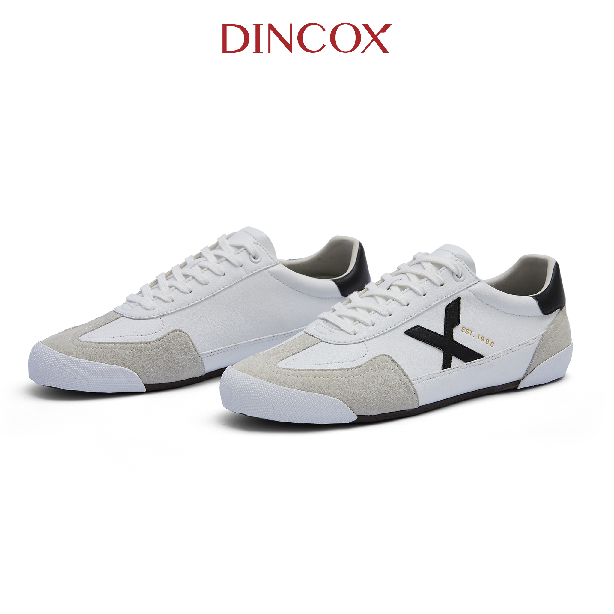 Giày Sneaker Nam Nữ Dincox DC47 WHITE/ BLACK Micro Suede Kết Hợp Da Shoes Đế Bằng, Bền Và Nhẹ Hơn