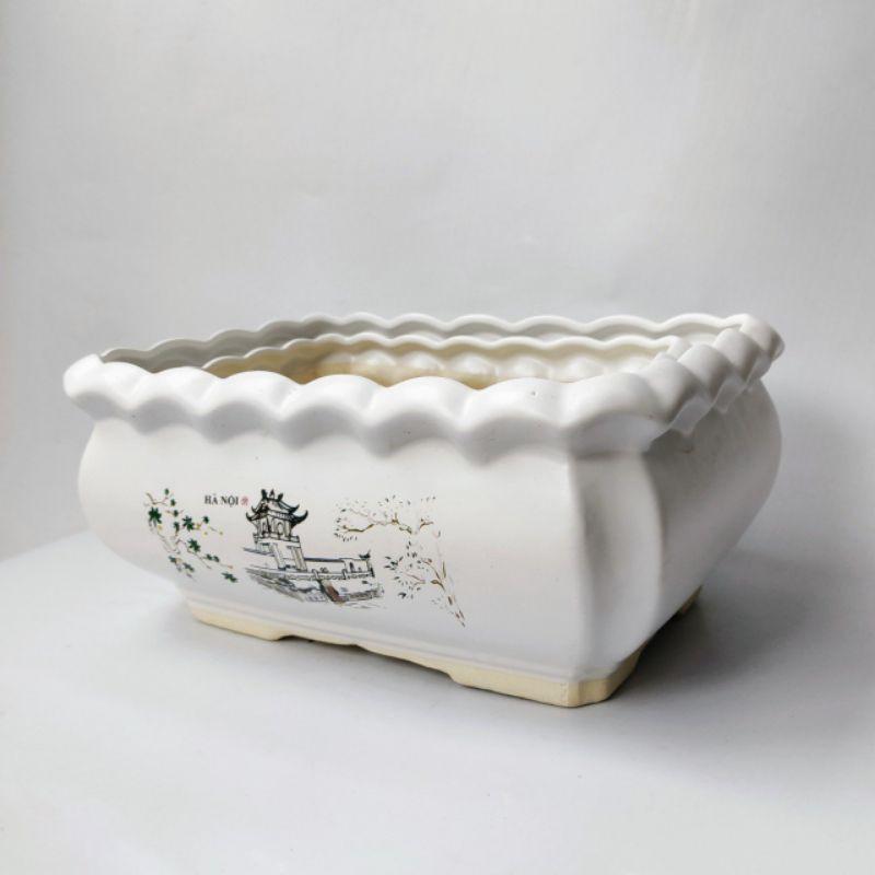 Chậu sứ trồng cây to hình chữ nhật, chậu trồng các cây nội thất, cây văn phòng đẹp, gốm sứ Bát Tràng đẹp