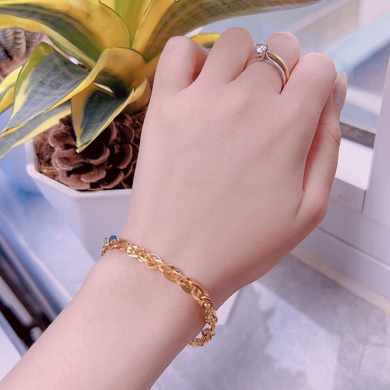 Lắc tay xoắn lá mạ vàng 18k xi bạch kim bền màu