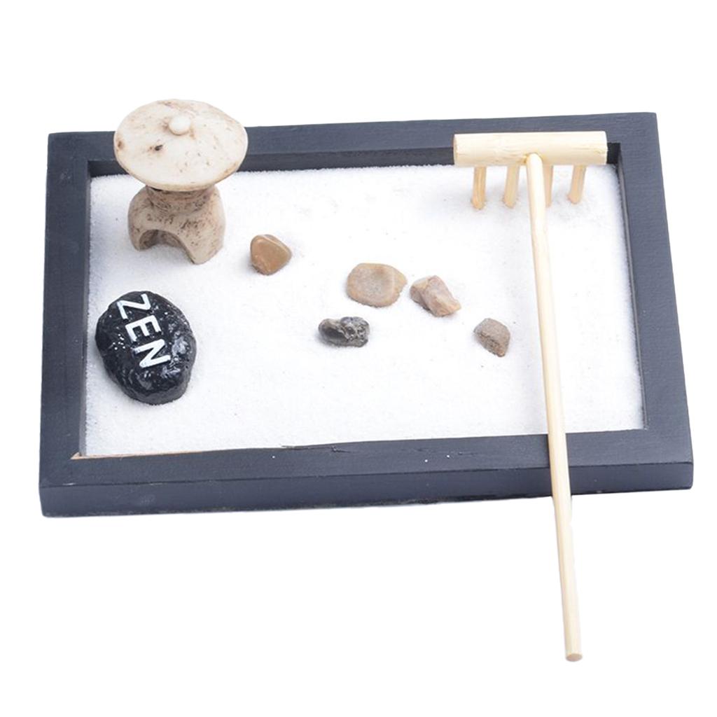 Zen Garden Sand Kit Tabletop Decor Sand Rocks Rake Feng Shui Crafts #4