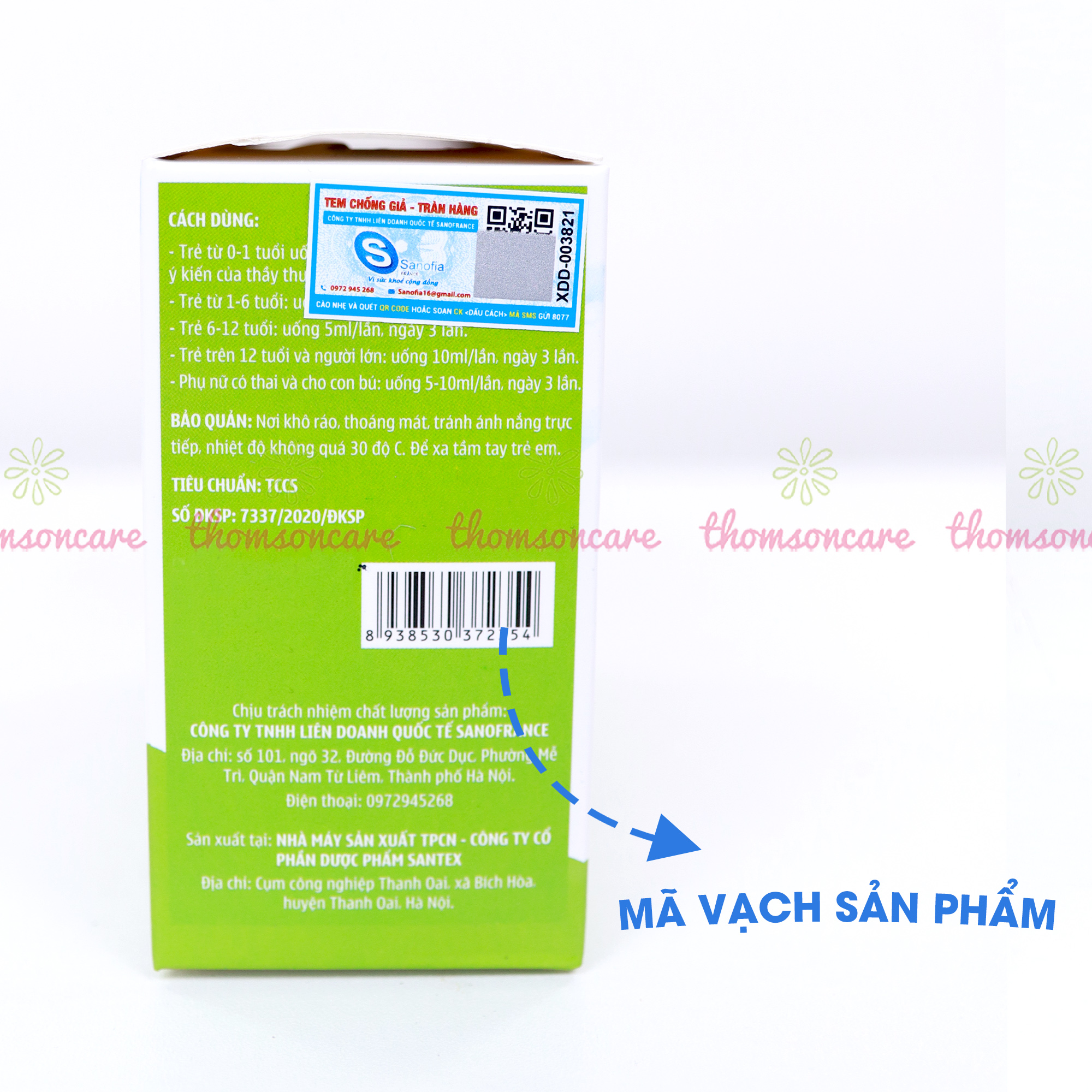 Siro bổ phế Sano Mom Baby Sanofia, giúp bổ phế, giảm ho an toàn cho mẹ bầu và trẻ sơ sinh - Hộp 20 ống x 5ml Thomsoncare