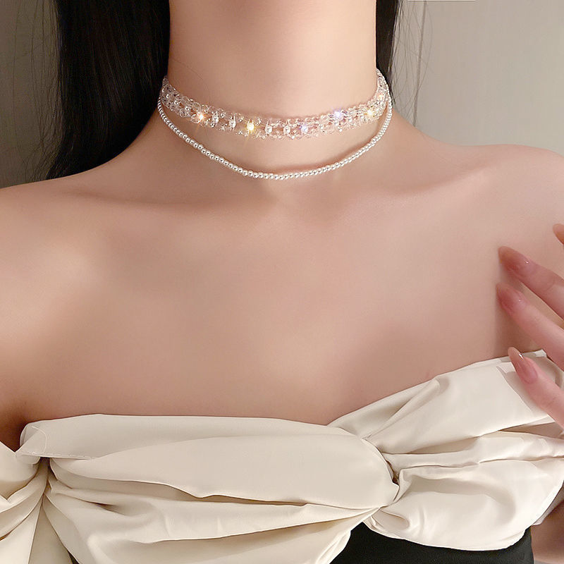 Dây chuyền vòng cổ mix ngọc trai và hạt cườm hot girl sang chảnh choker xinh đẹp